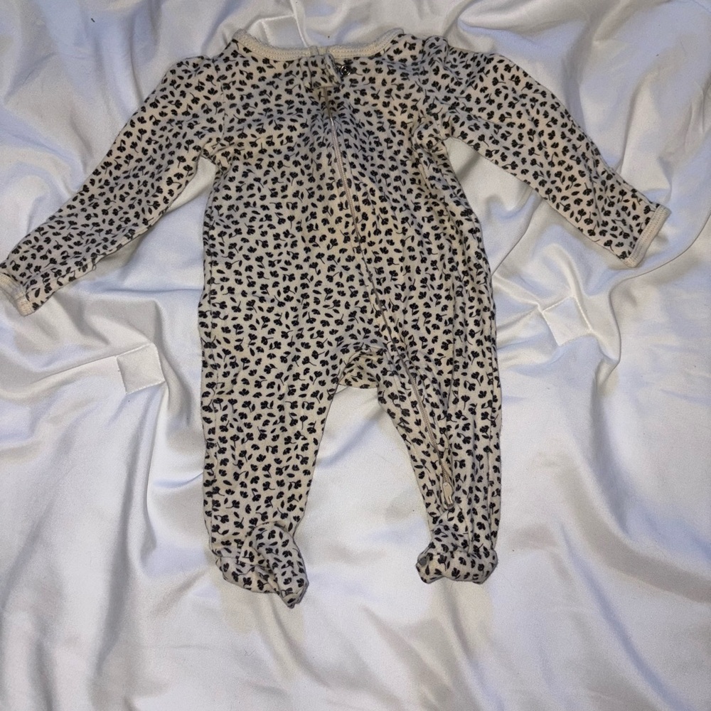 Carter's Cream and Black Floral Footie One Piece